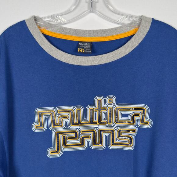 Vintage 90s Nautica Jeans Ringer T-Shirt Blue Men's Size XXL - Picture 1 of 4